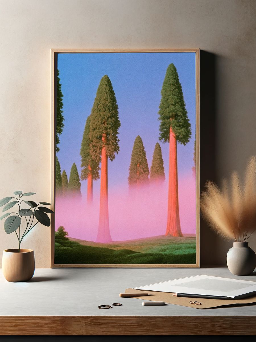 Pink Mist Redwood Forest Print. — room view 2