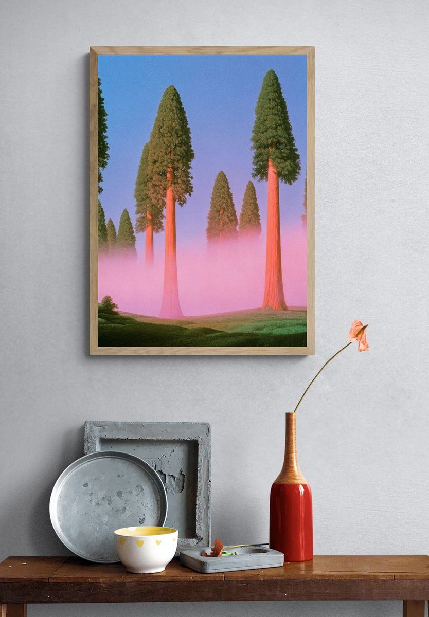 Pink Mist Redwood Forest Print. — room view 3