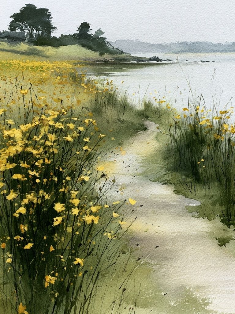 Wildflower Coastal Path Watercolor Print. poster detail