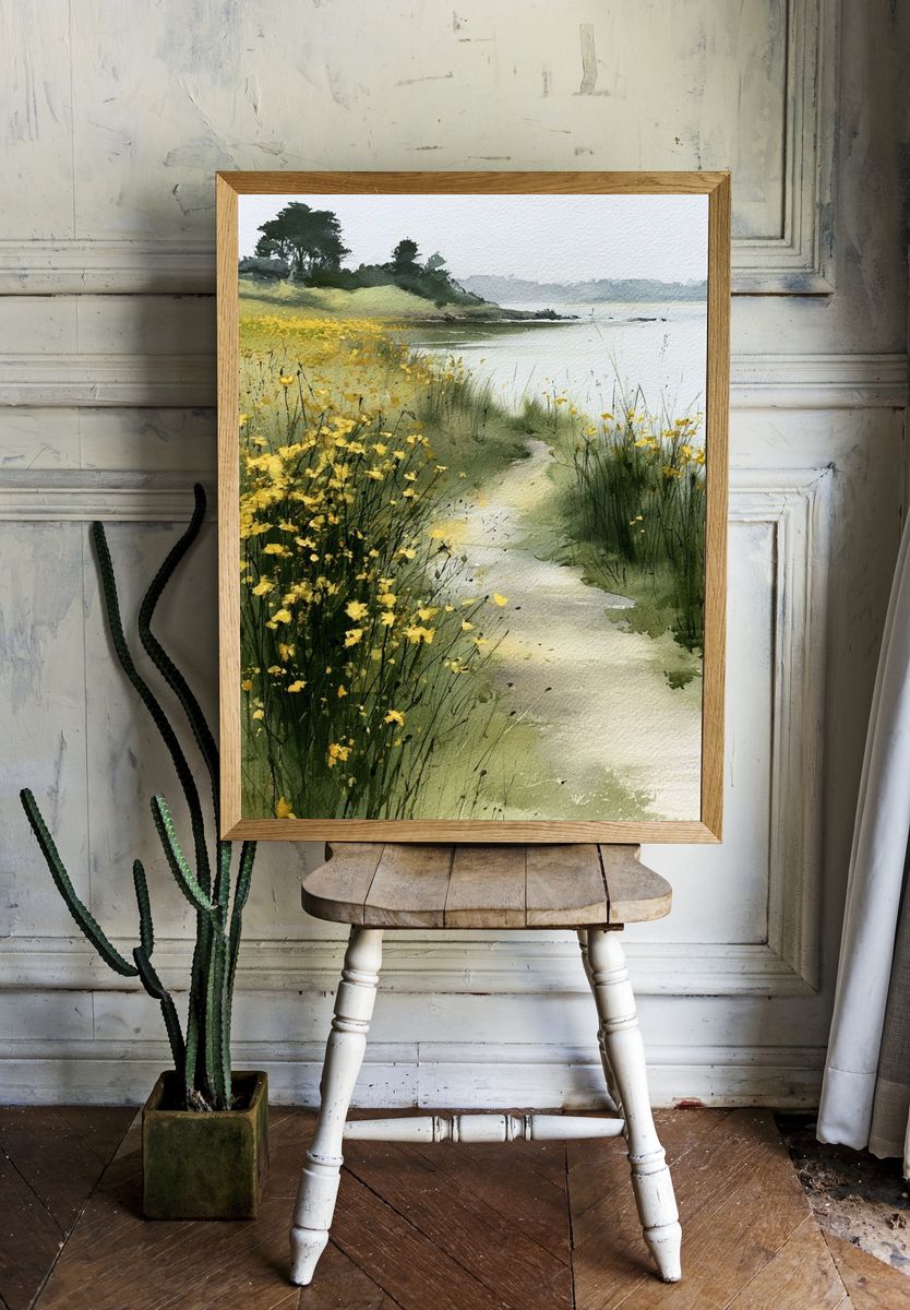 Wildflower Coastal Path Watercolor Print. — room view 1