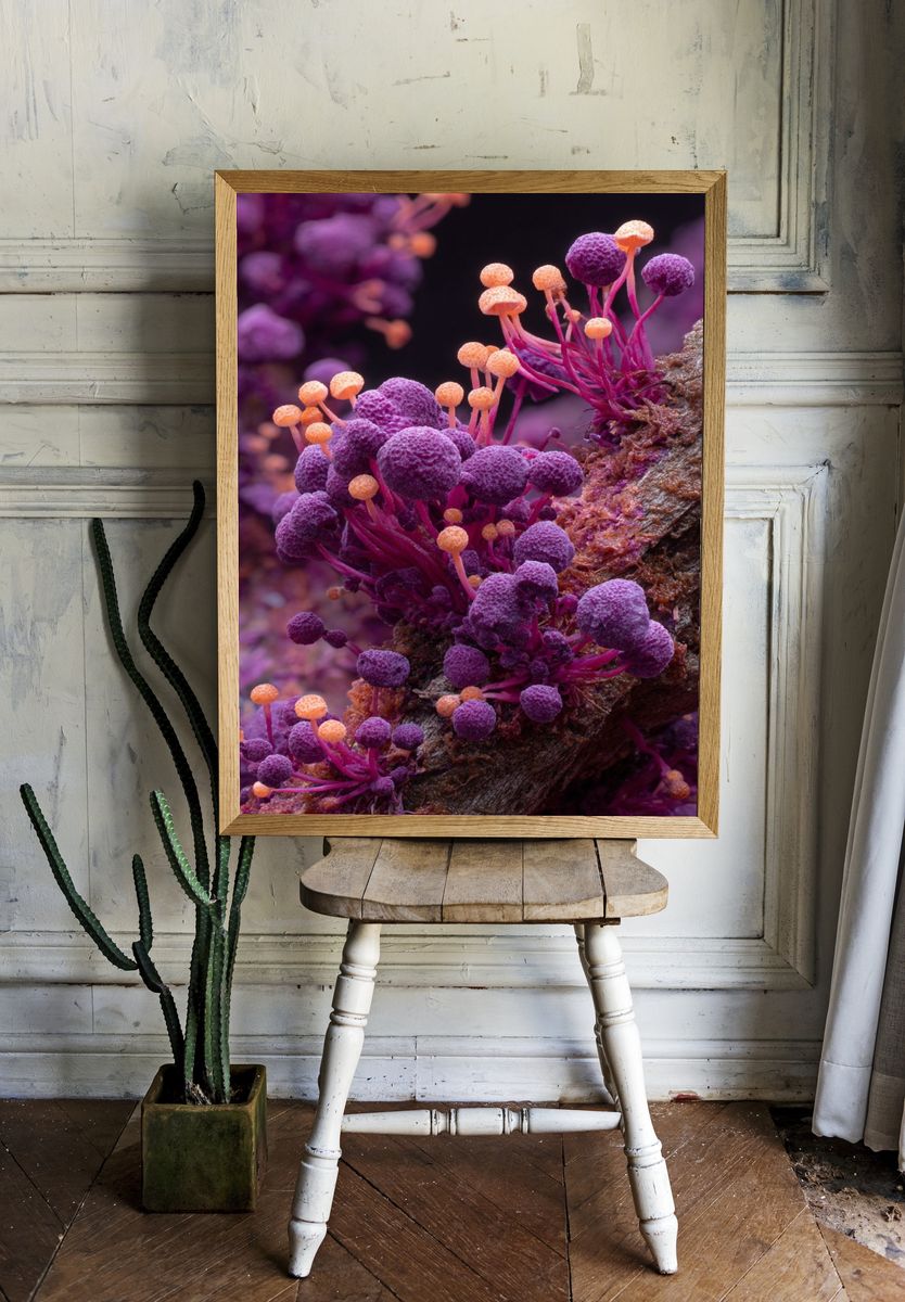 Violet Fungi Macro Photography Poster. room preview