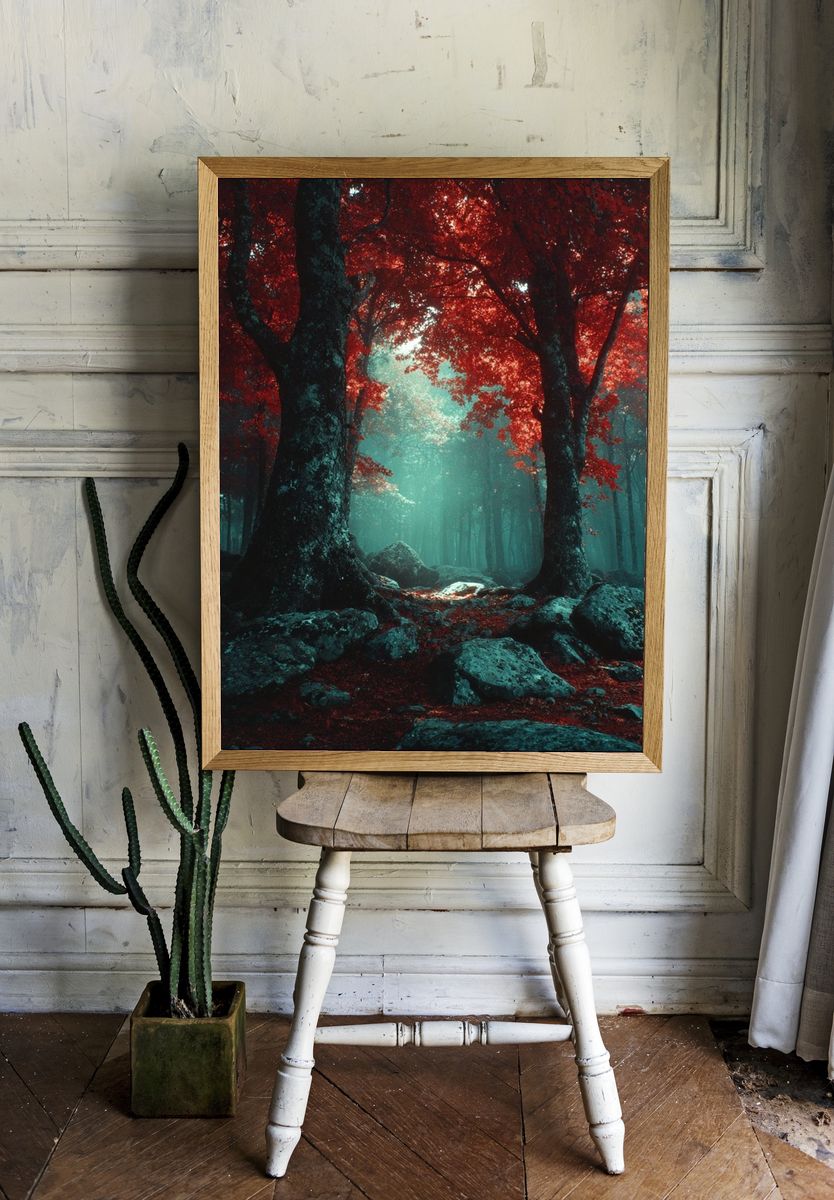 Crimson Forest Mist Poster. — room view 1