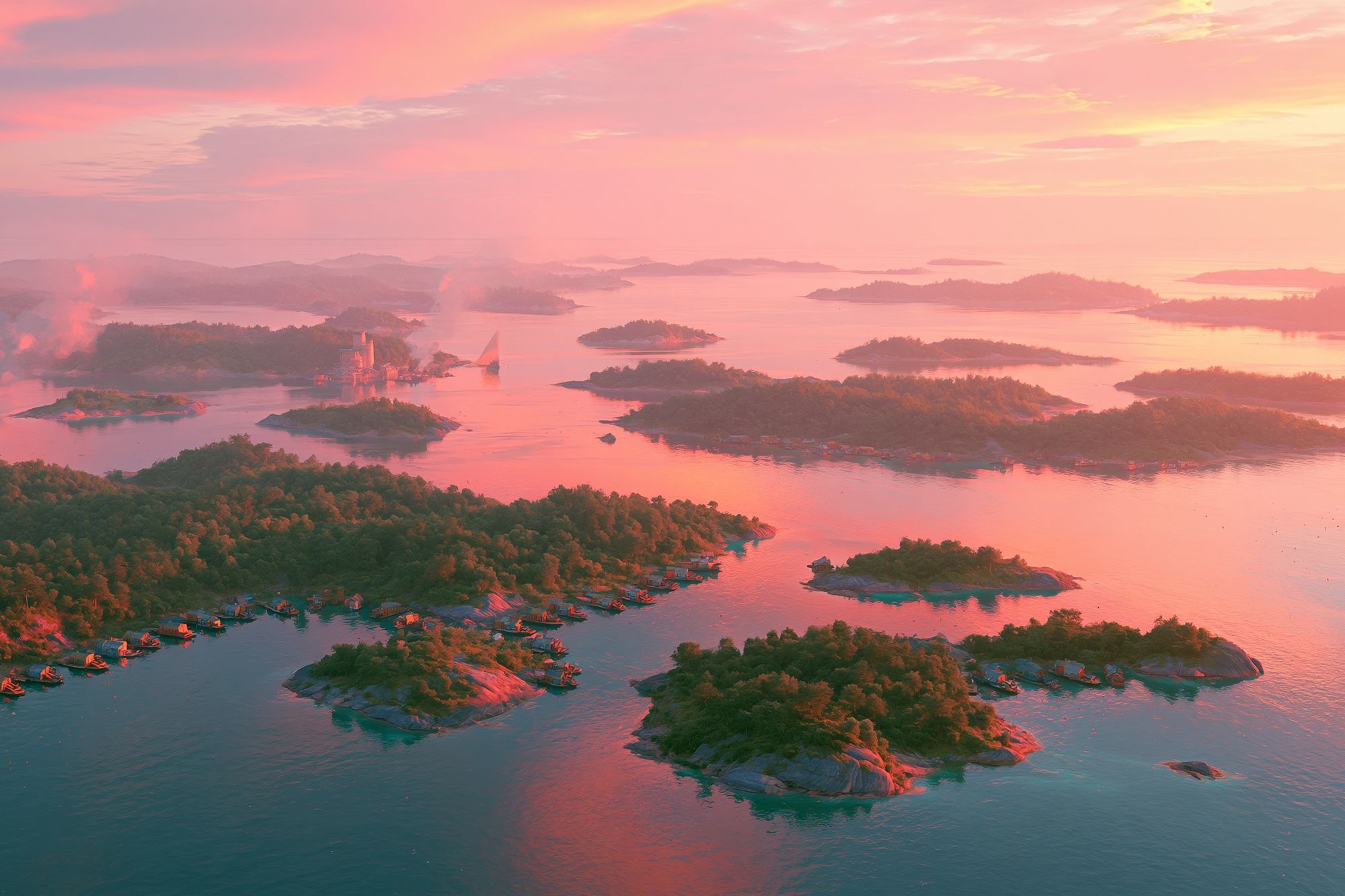 Pink Sunset Archipelago Poster. poster — nature art