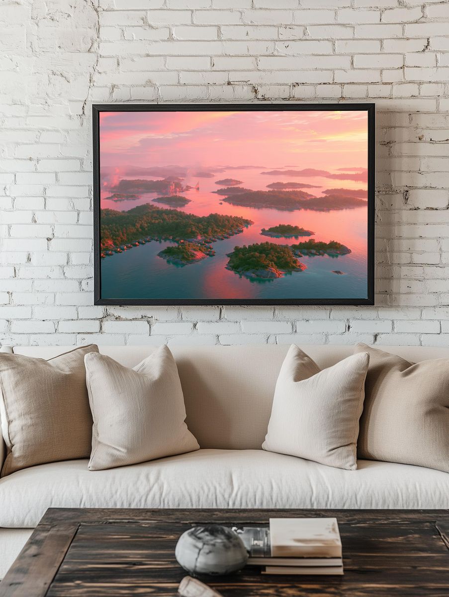 Pink Sunset Archipelago Poster. — room view 1