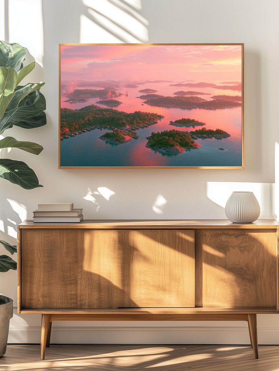 Pink Sunset Archipelago Poster. — room view 3
