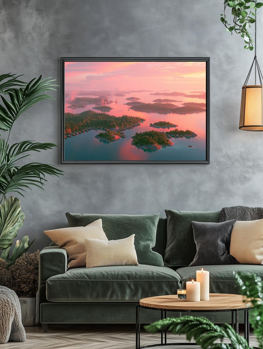 Pink Sunset Archipelago Poster. — room view 4
