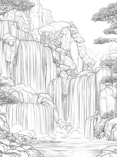 Waterfall Landscape Line-Art Poster. poster