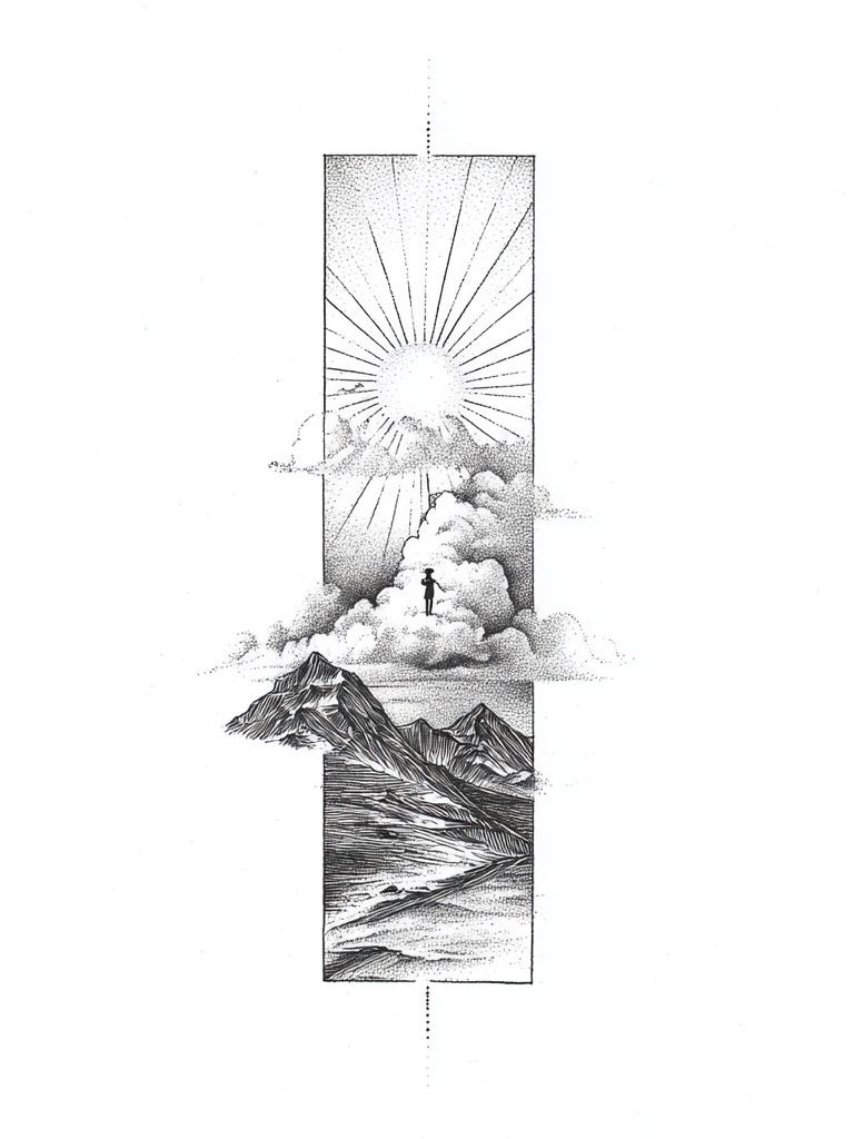 Mountain Sunrise Line Art Poster. poster detail