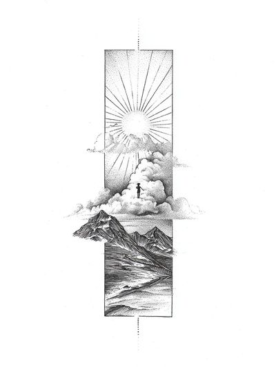 Mountain Sunrise Line Art Poster. poster
