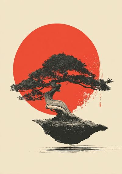 Floating Bonsai Sunset Print. poster
