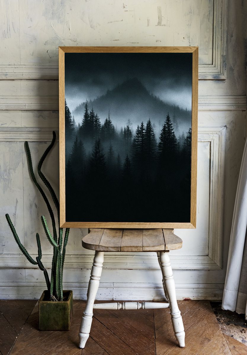 Misty Pine Forest — Photography Print. — room view 1