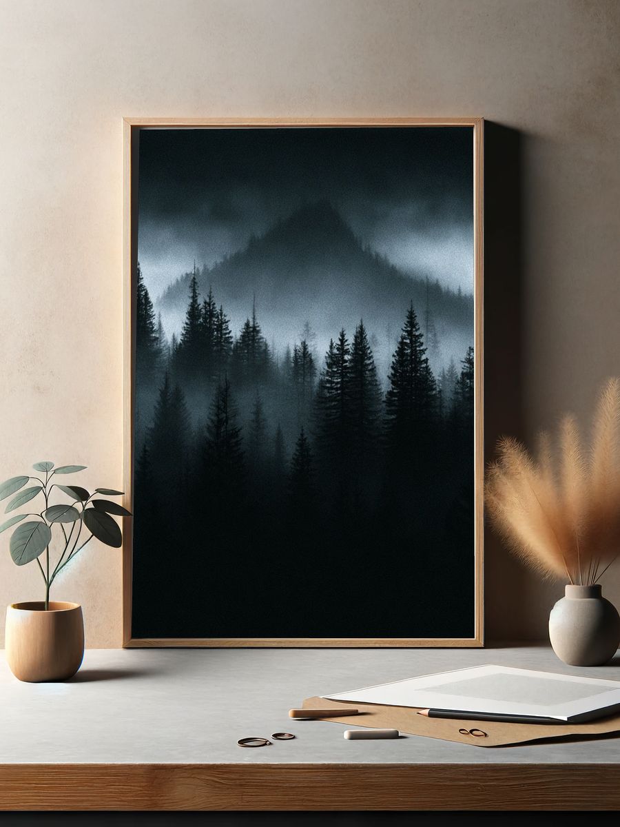 Misty Pine Forest — Photography Print. — room view 2