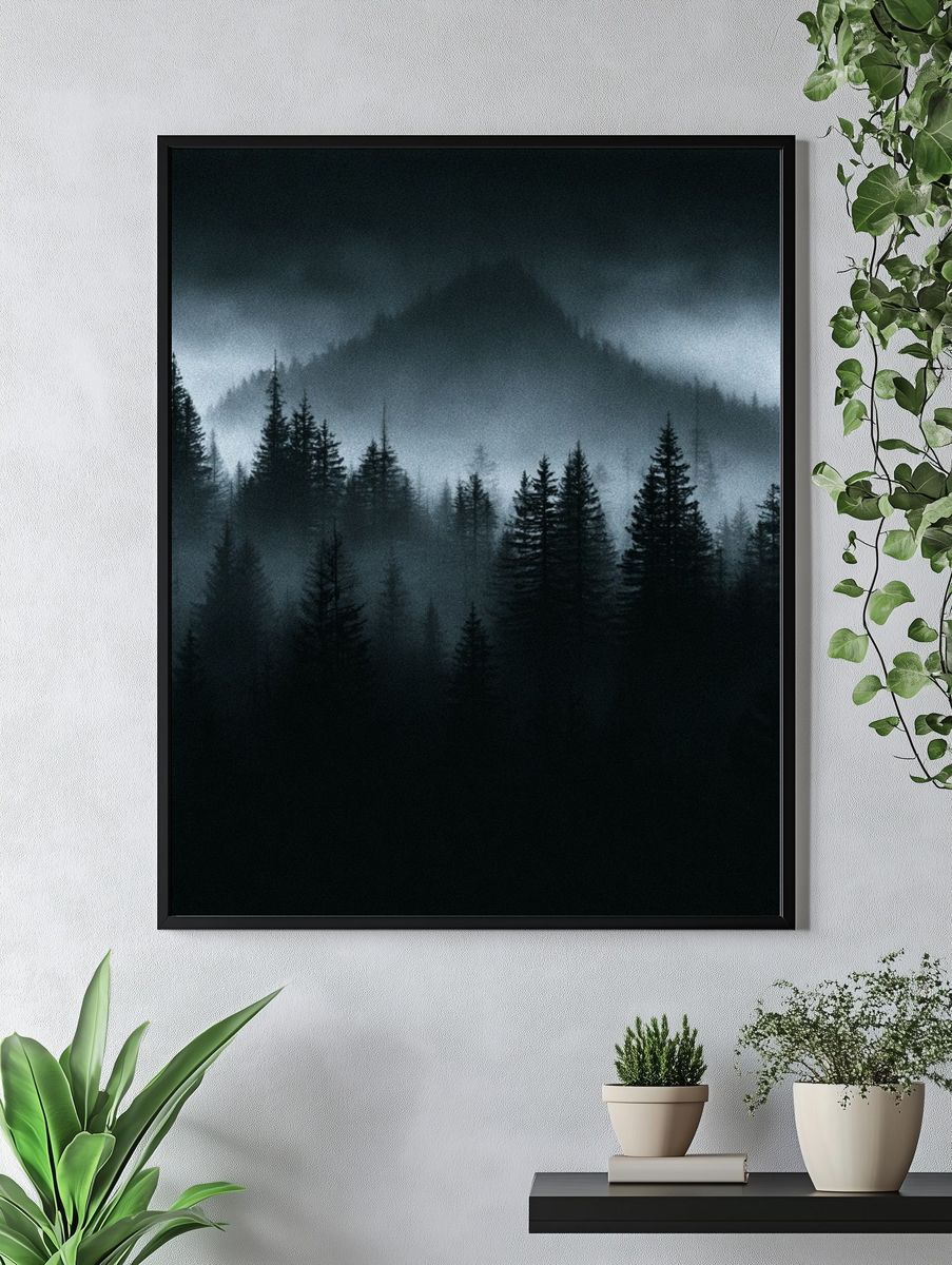 Misty Pine Forest — Photography Print. — room view 4
