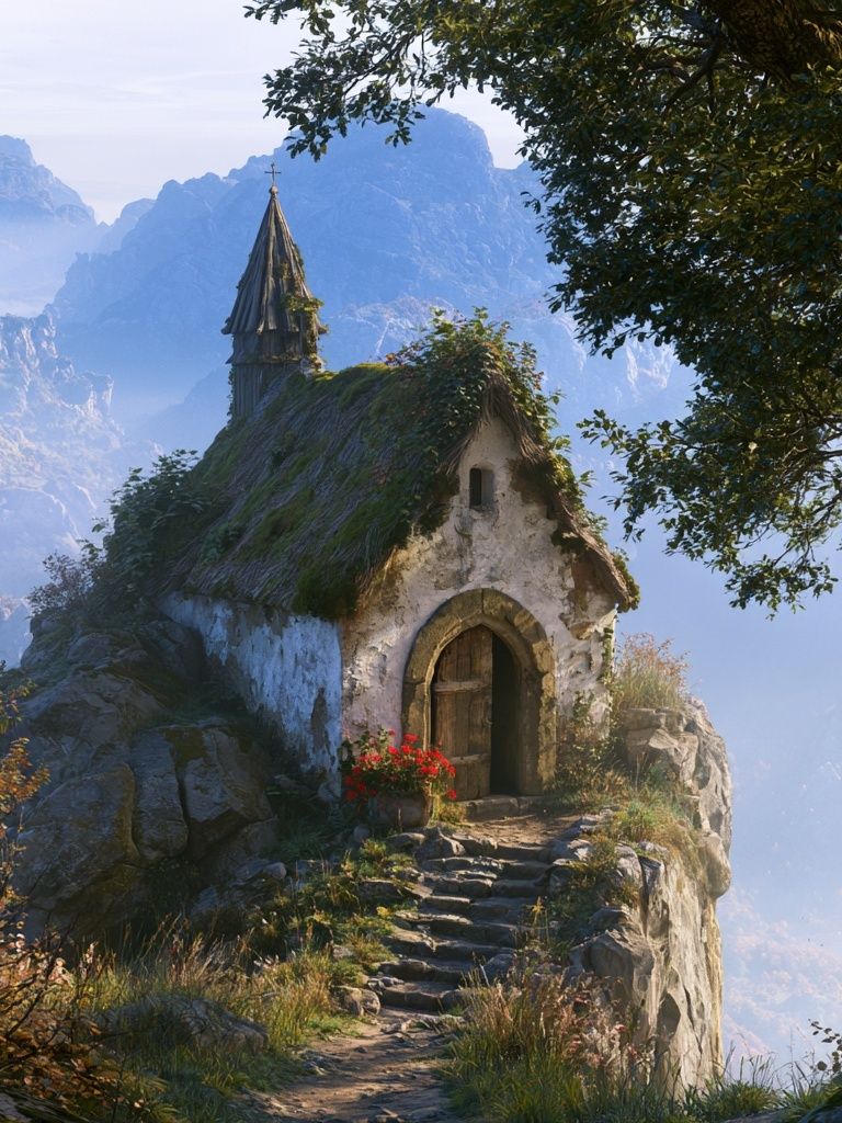 Mountain Chapel Landscape Poster. poster — nature art