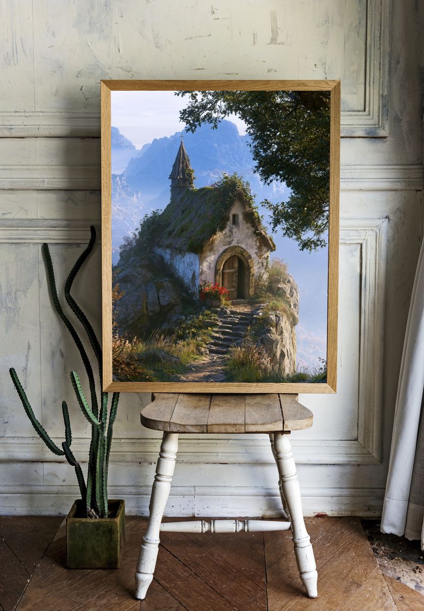 Mountain Chapel Landscape Poster. room preview