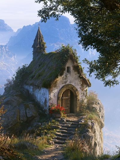 Mountain Chapel Landscape Poster. poster