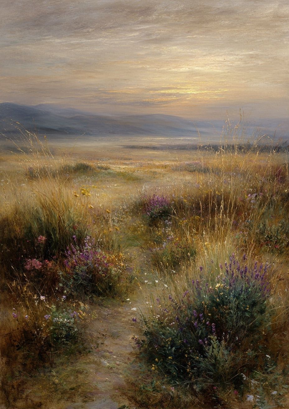 Sunlit Meadow Landscape Print. poster detail