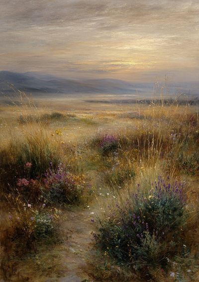 Sunlit Meadow Landscape Print.