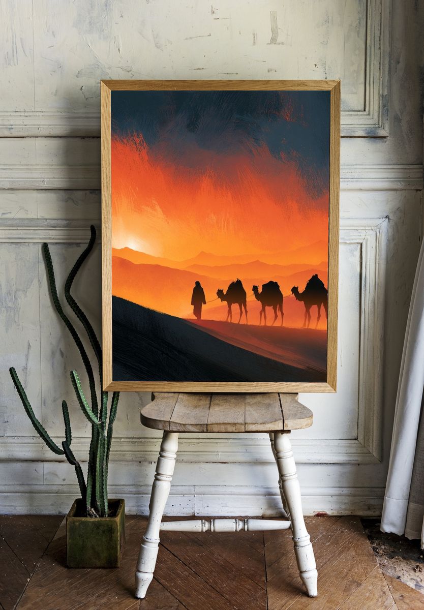 Desert Caravan Sunset Poster. — room view 1