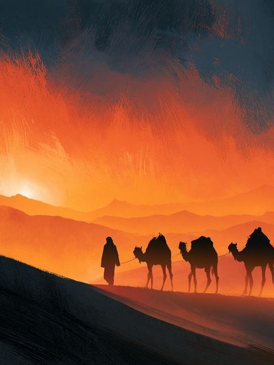 Desert Caravan Sunset Poster. poster print