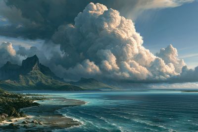 Tropical Storm Coastline Landscape Print. poster