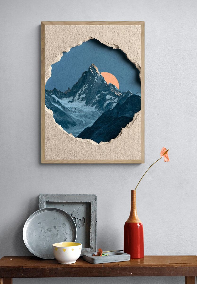 Mountain Sunset Collage Poster. — room view 3