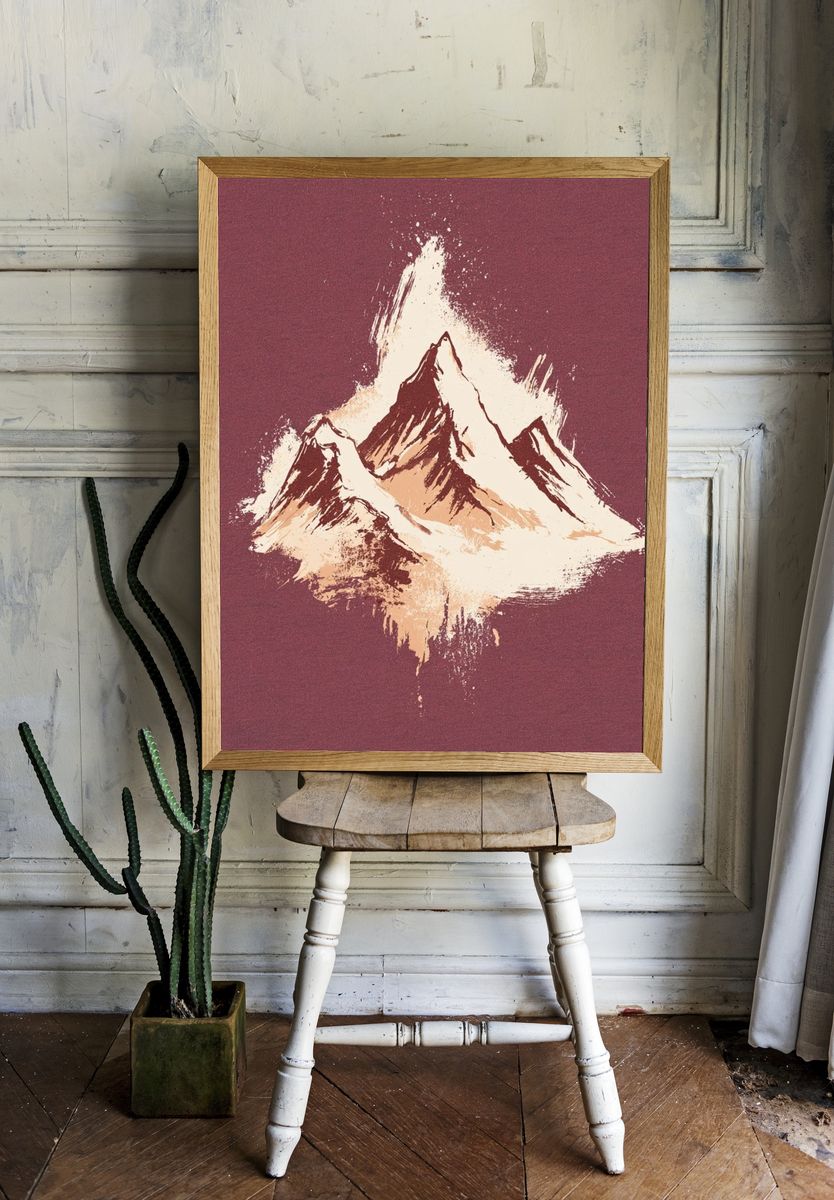 Mountain Peaks Watercolor Print. — room view 1