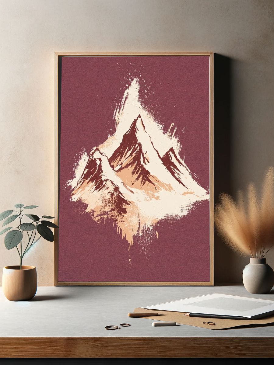 Mountain Peaks Watercolor Print. — room view 2