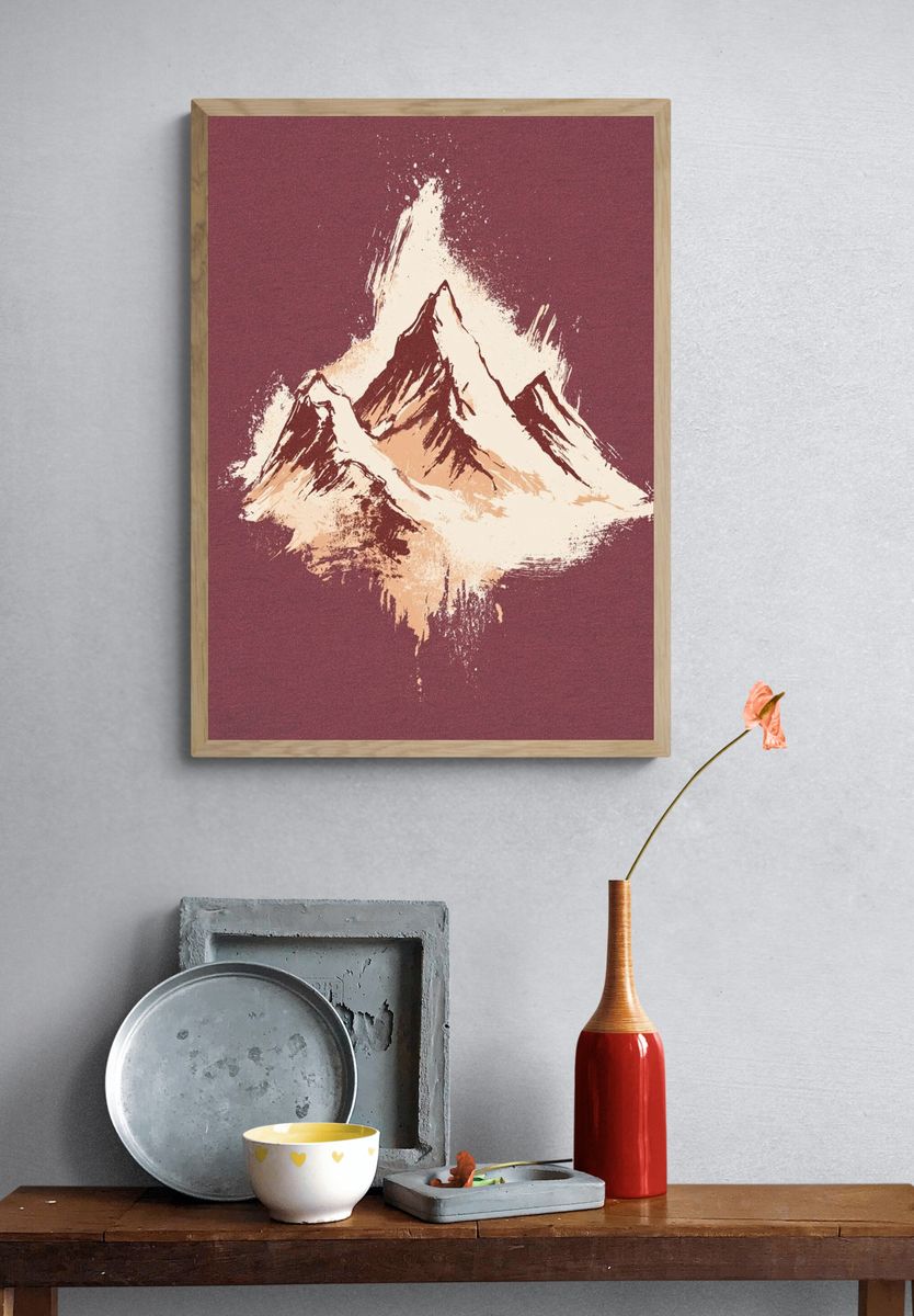 Mountain Peaks Watercolor Print. — room view 3
