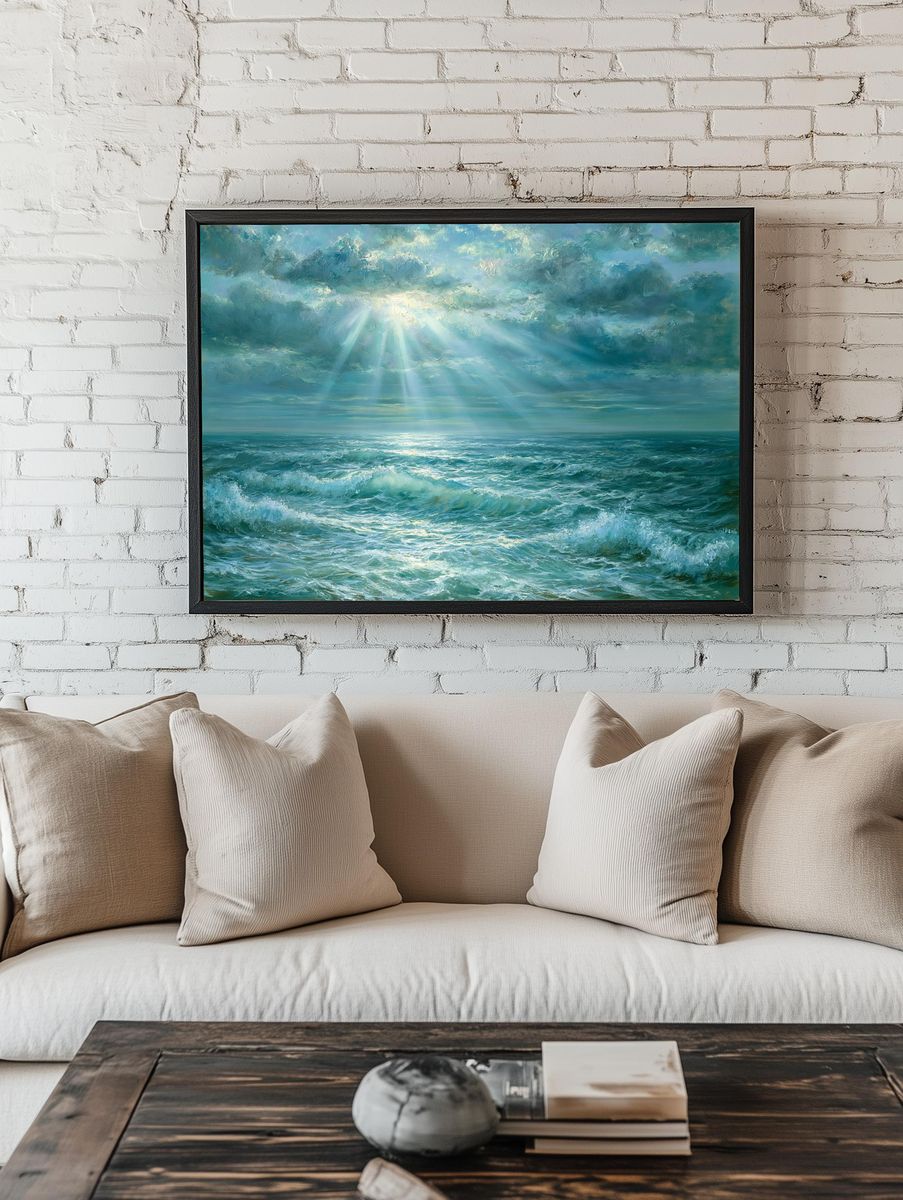 Sunlit Ocean Waves — Fine-Art Print. — room view 1
