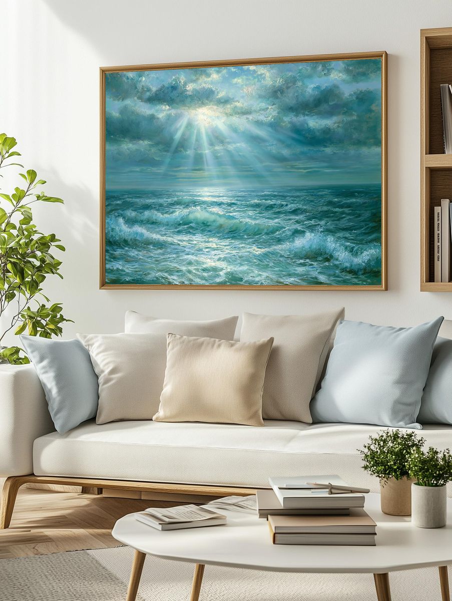 Sunlit Ocean Waves — Fine-Art Print. — room view 2