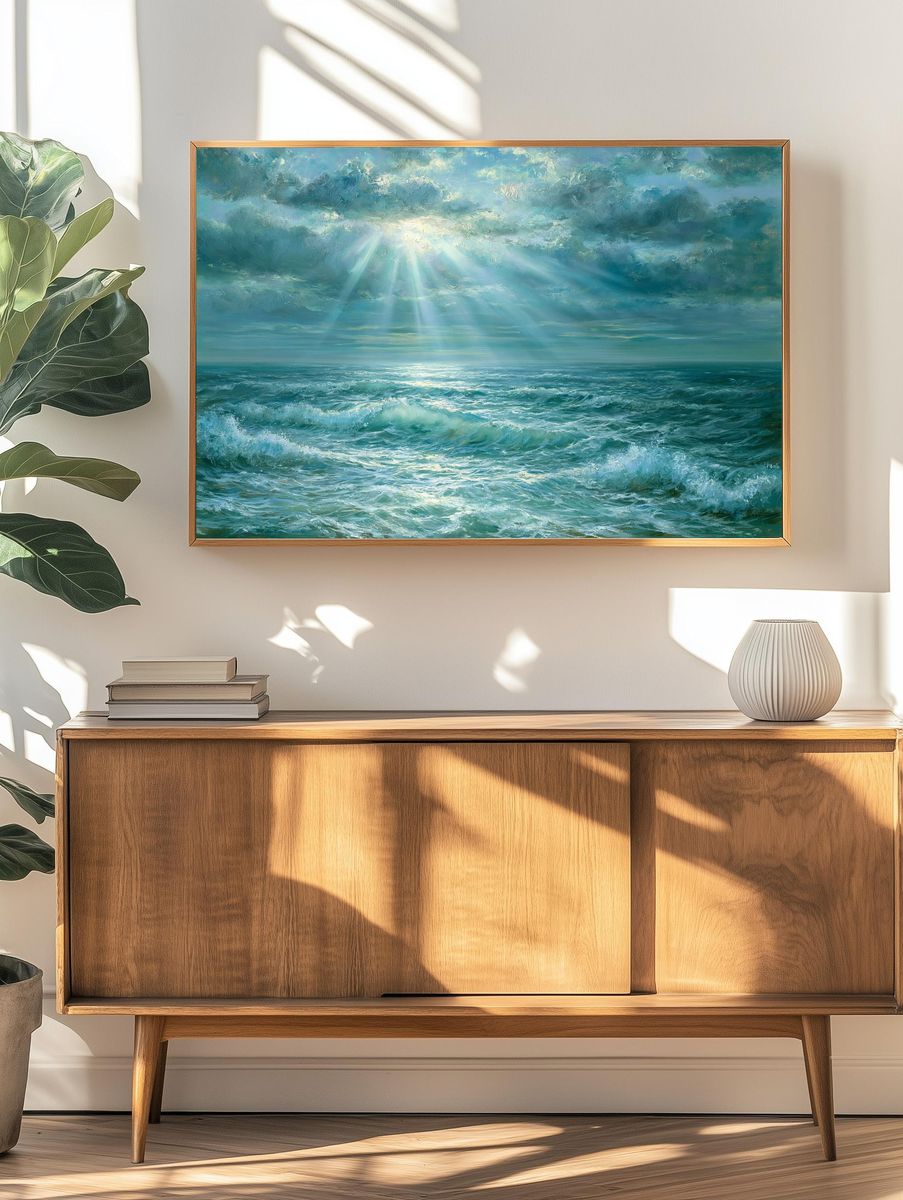 Sunlit Ocean Waves — Fine-Art Print. — room view 3