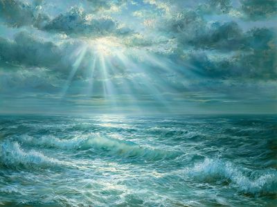 Sunlit Ocean Waves — Fine-Art Print. poster
