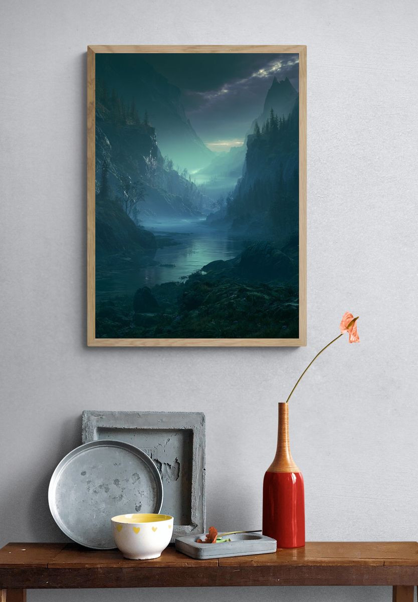 Misty Mountain Valley Print. — room view 3