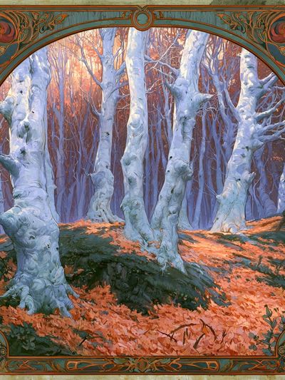 Winter Birch Forest Vintage Print.