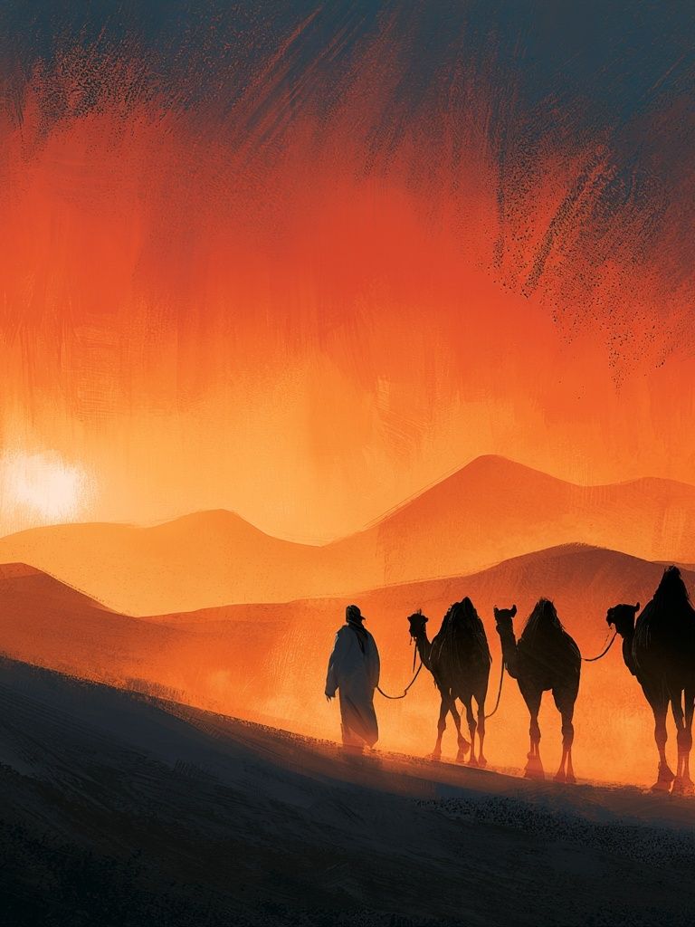 Desert Caravan Sunset Print. poster detail