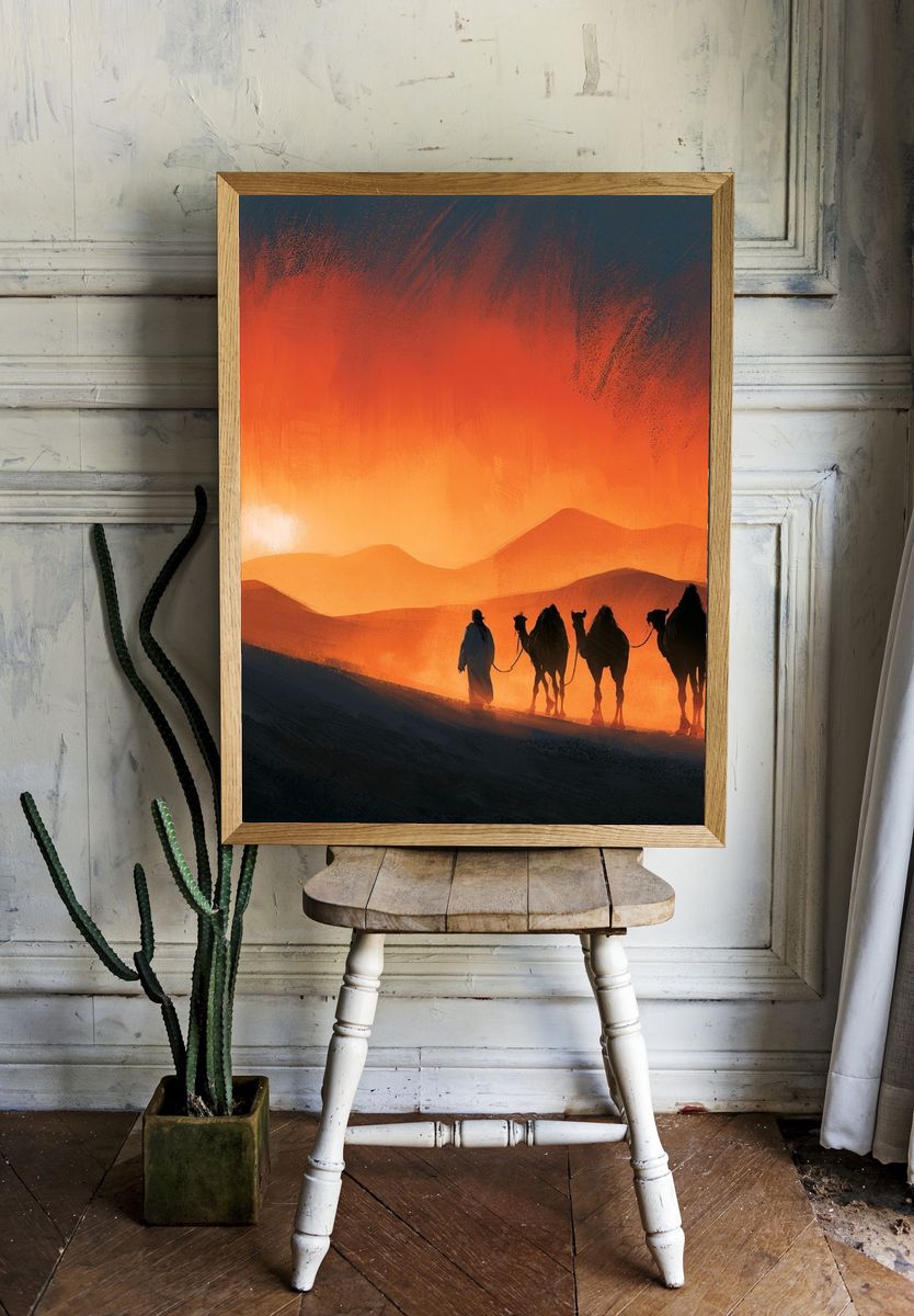 Desert Caravan Sunset Print. — room view 1
