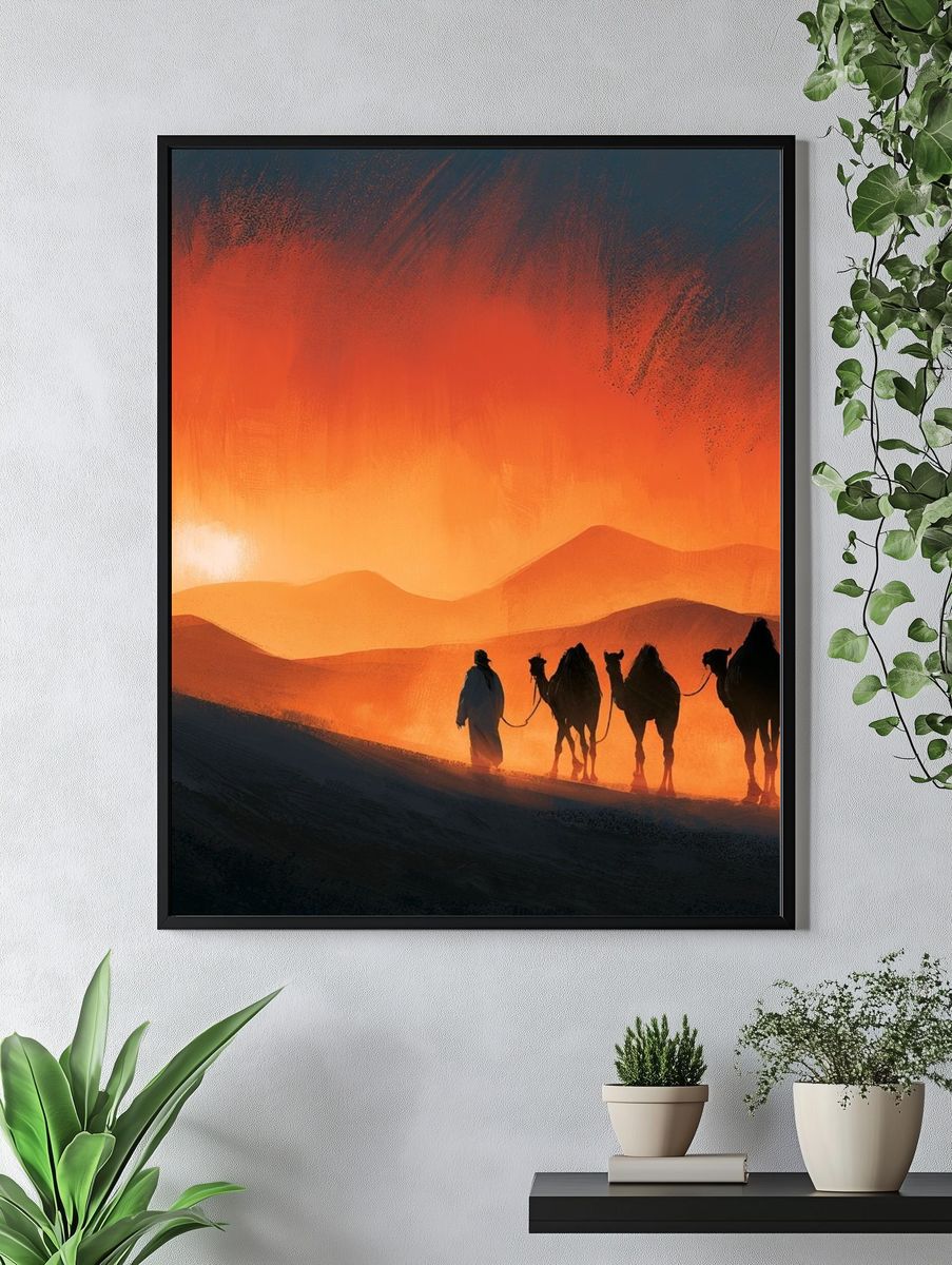 Desert Caravan Sunset Print. — room view 4