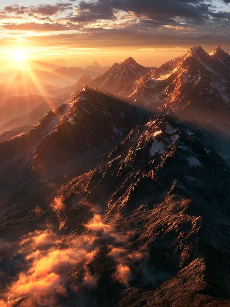 Sunrise Mountain Peaks Photography Poster. poster detail