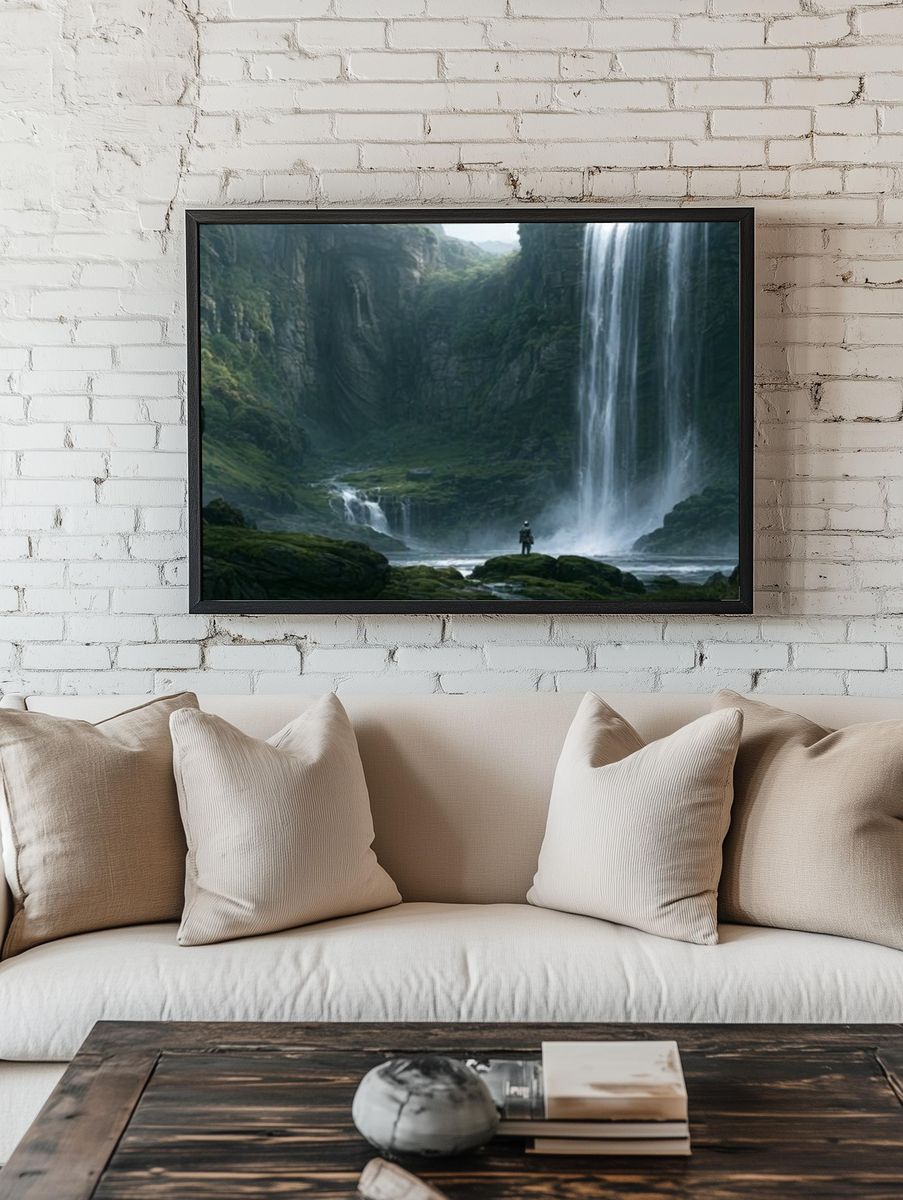 Misty Waterfall Canyon Poster. room preview