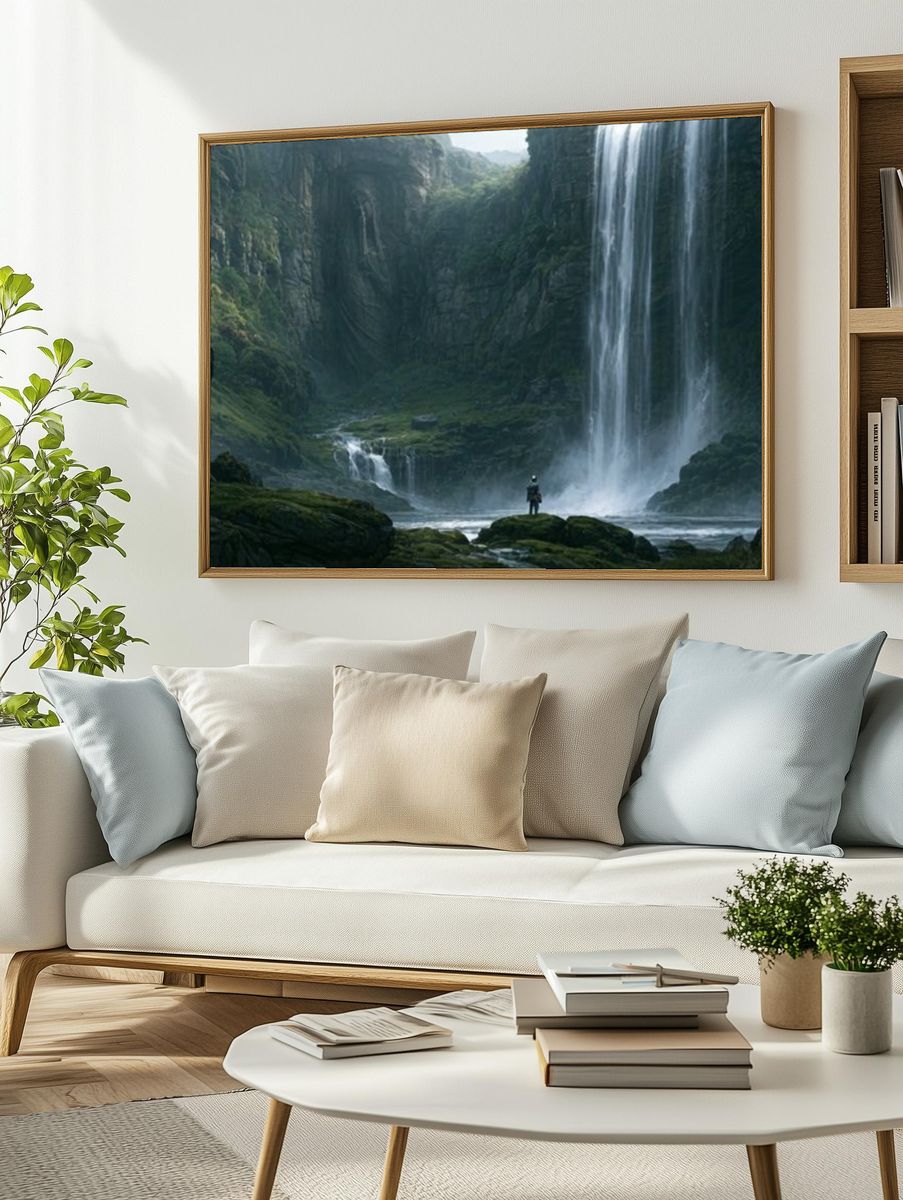 Misty Waterfall Canyon Poster. — room view 2