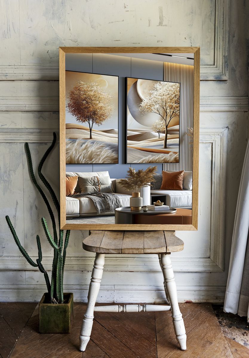 Golden Tree Desert Landscape Print. room preview