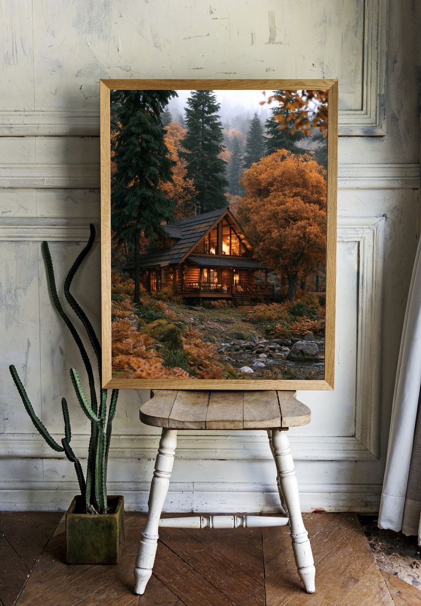 Autumn Cabin in the Pines Poster. — room view 1