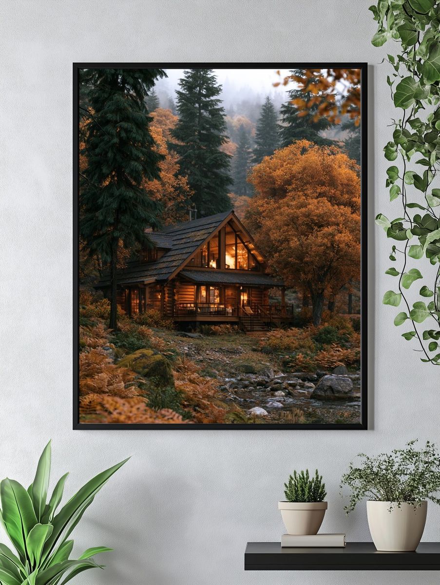 Autumn Cabin in the Pines Poster. — room view 4