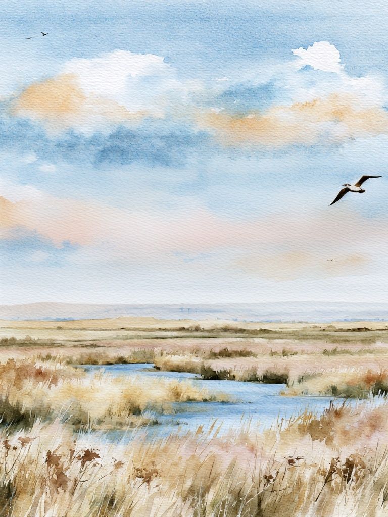 Coastal Marsh Watercolor Poster. poster detail