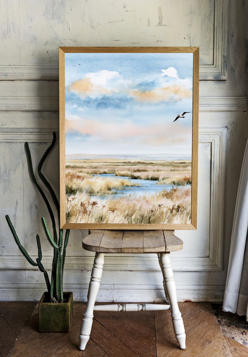 Coastal Marsh Watercolor Poster. — room view 1