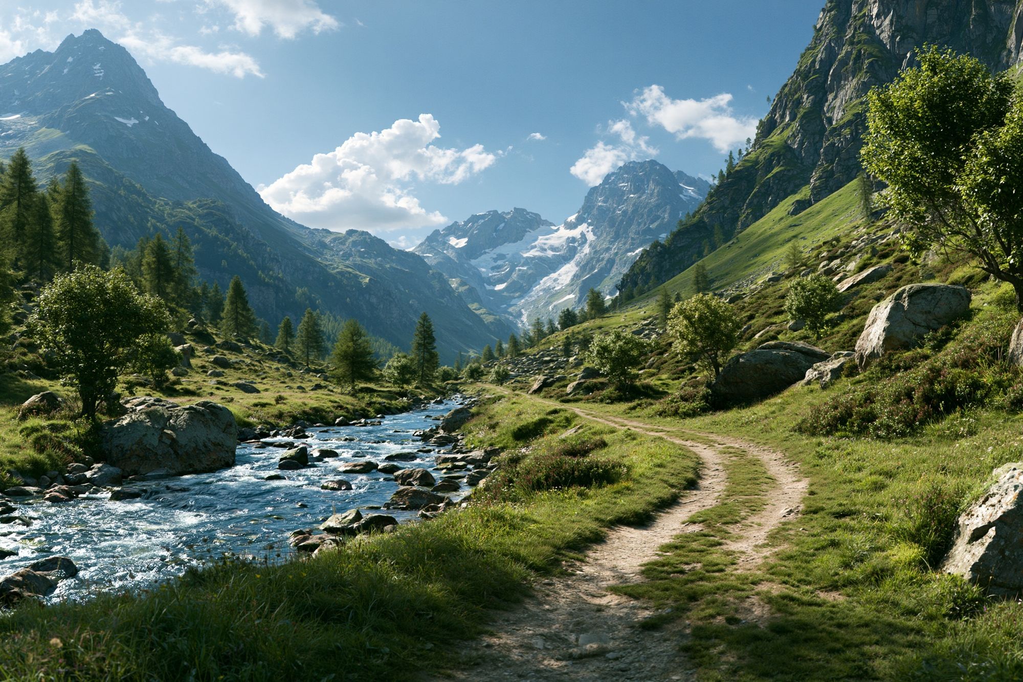 Alpine Valley River Landscape Poster. poster detail