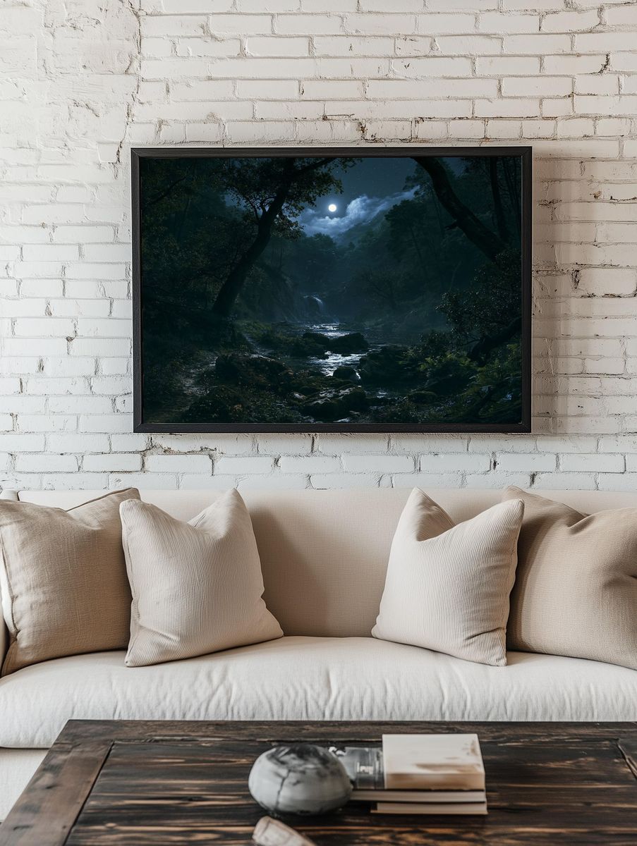 Moonlit Forest River Poster. — room view 1