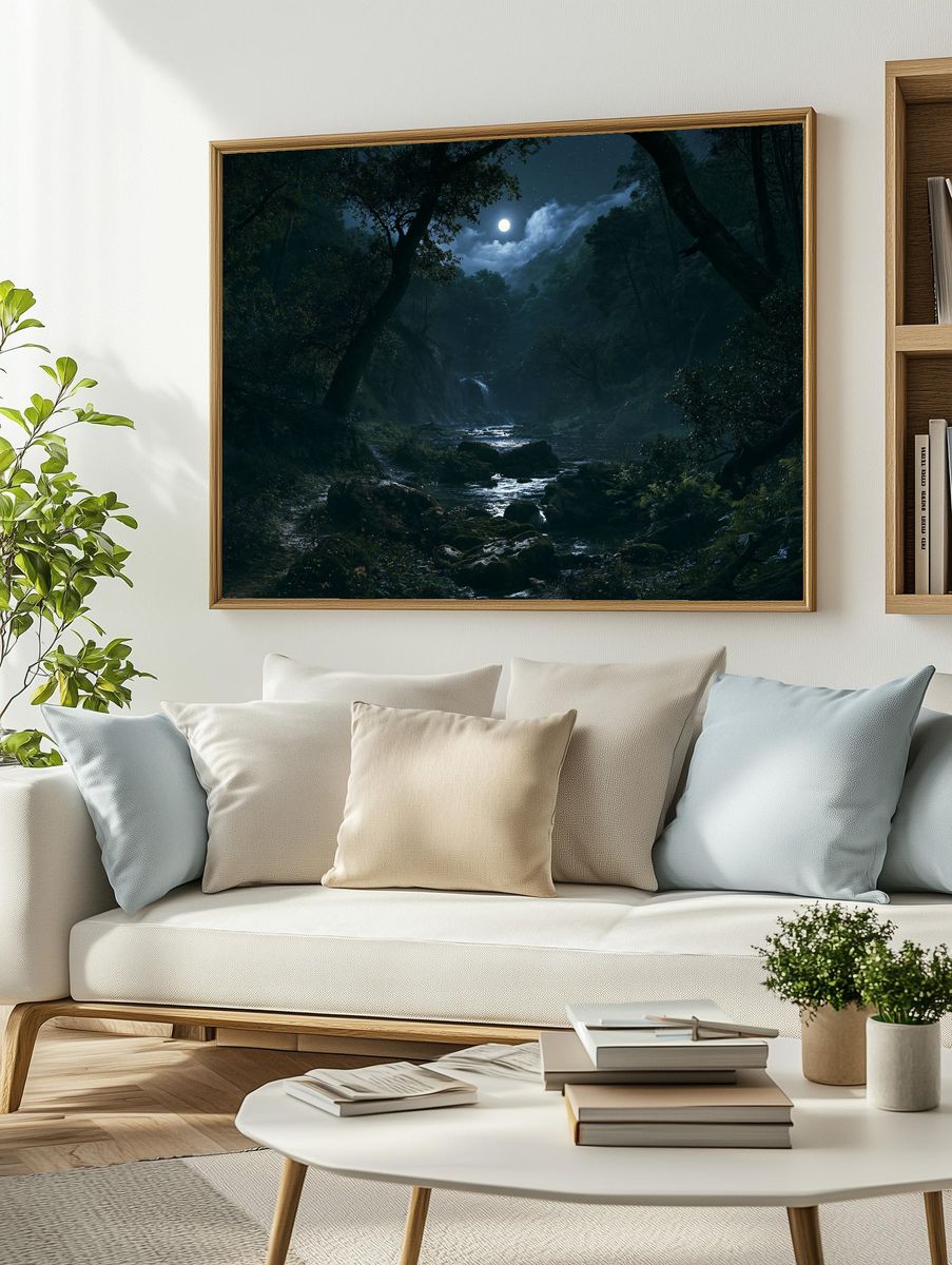 Moonlit Forest River Poster. — room view 2
