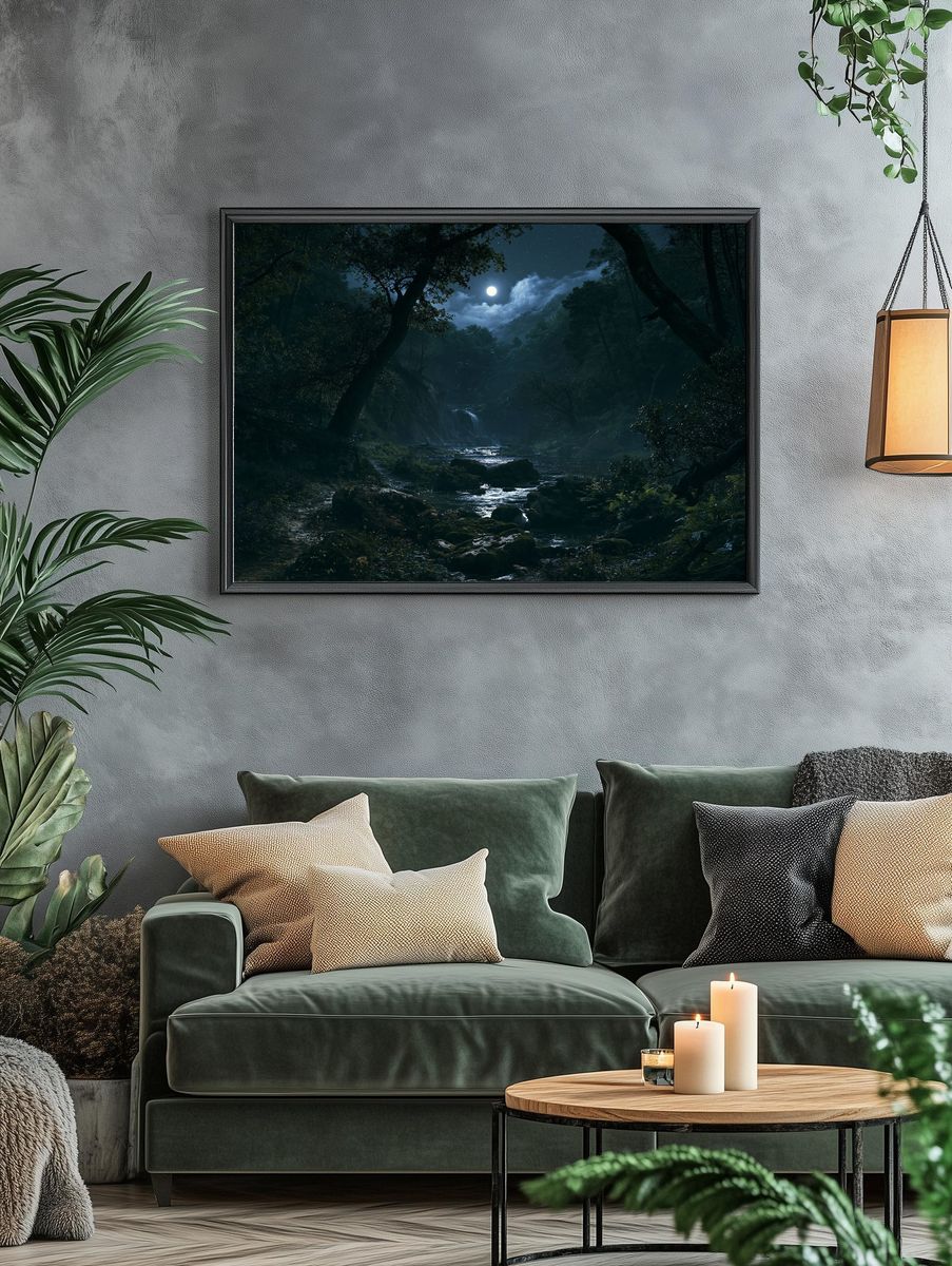 Moonlit Forest River Poster. — room view 4